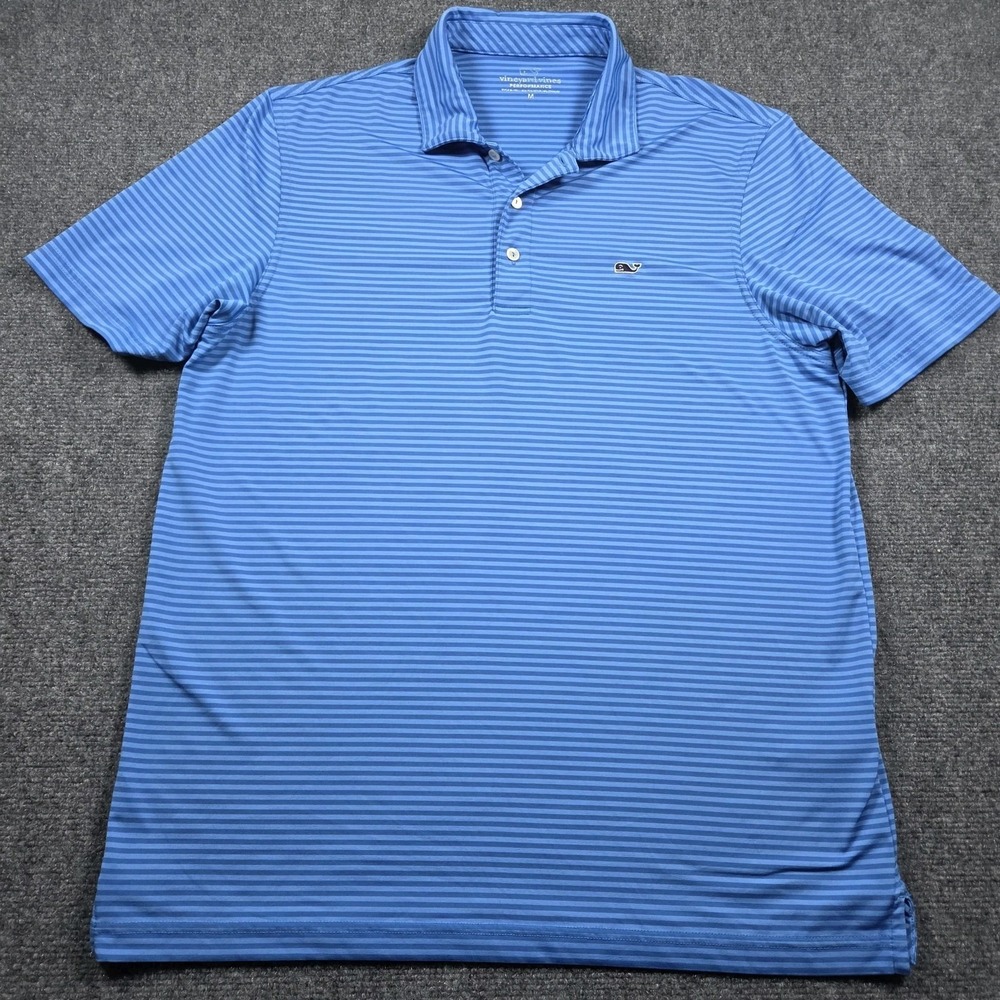 Vineyard Vines Performance Short Sleeve Striped Polo Shirt Men's Medium Blue